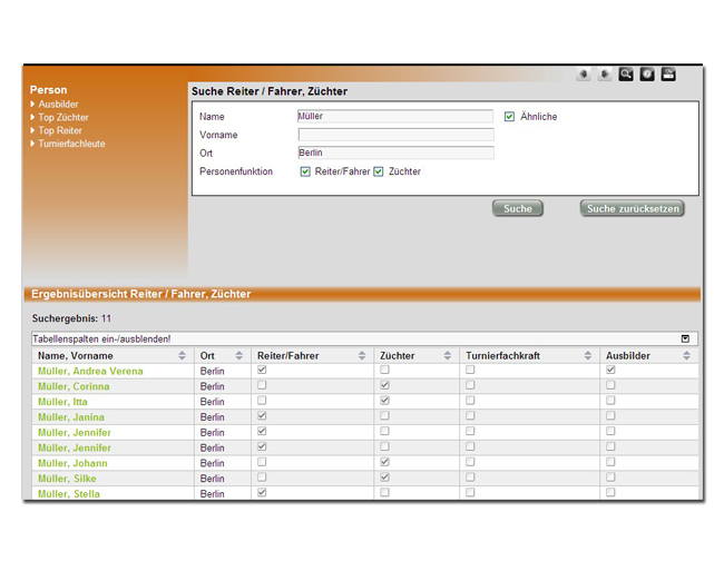Suchseite Reiter